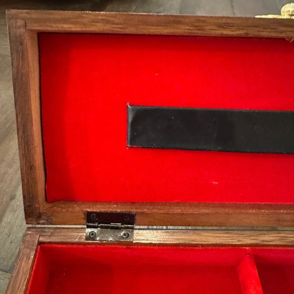 Vintage‎ Wood Brass  Leather Men's Jewelry Box 12